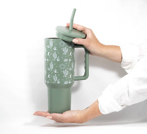 40oz Tumbler, Cactus Print Leak Proof Sip-and-Go Sage Green