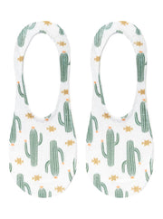 No-Show Liner Socks - Southwestern Cactus Print - White