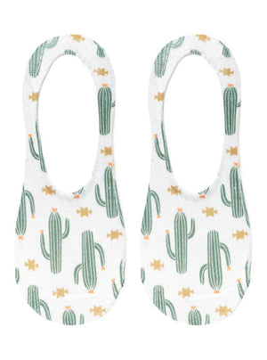 No-Show Liner Socks - Southwestern Cactus Print - White
