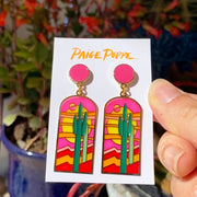 Stained Glass Saguaro Translucent Earrings