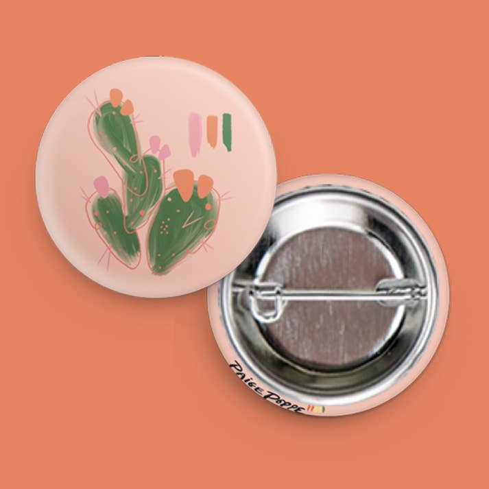 Peachy Prickly Watercolor Button