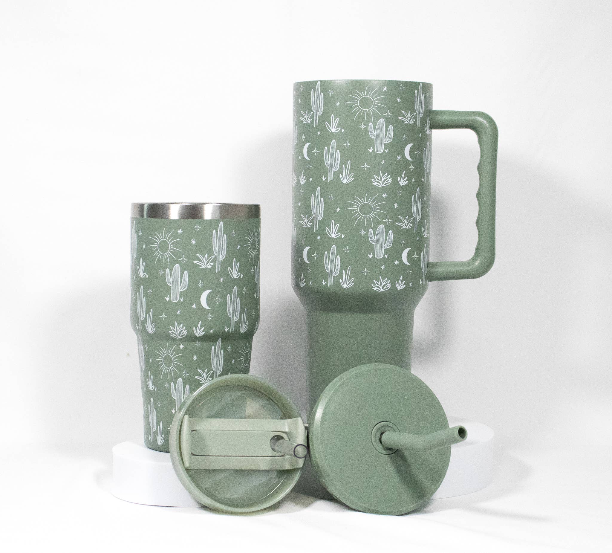 40oz Tumbler, Cactus Print Leak Proof Sip-and-Go Sage Green