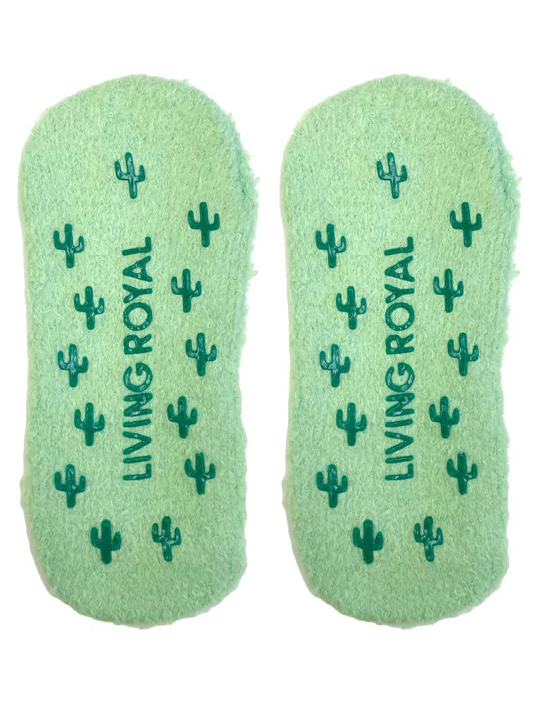 Fuzzy Slipper Socks - Desert Cactus - Green