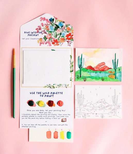 Cactus Desert Landscape Paint By Number DIY Watercolor Kit