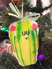Cactus Saguaro Plushie Cute Ornament with Bow Ribbon