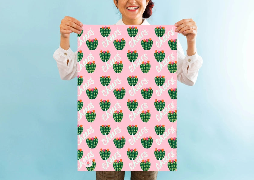 Cheers Cacti Pink Cotton Tea Towel