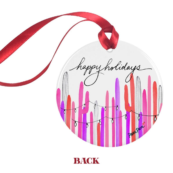 Pink Saguaro Lights Watercolor Ornament