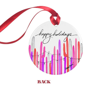 Pink Saguaro Lights Watercolor Ornament