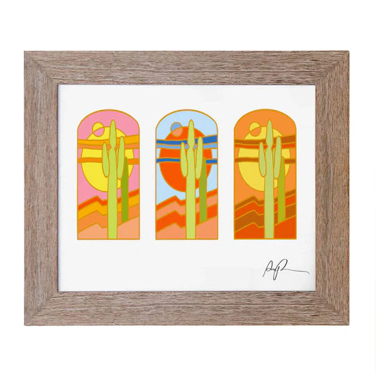 Stained Glass Saguaros Art Print 8X10