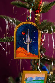 Starry Night Cactus Mountain with Moon Arch Ornament