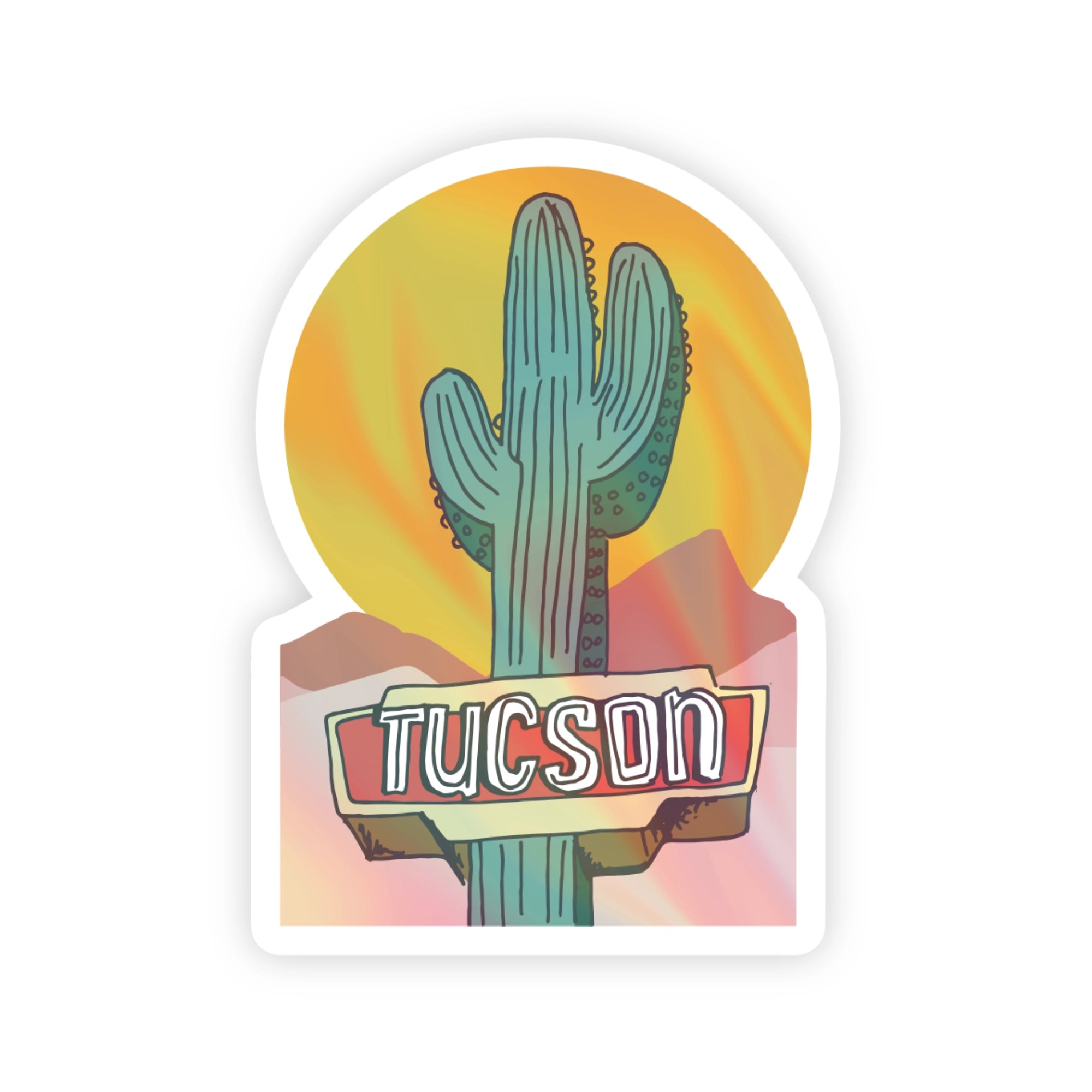 Tucson Saguaro Neon Sign Holographic Sticker