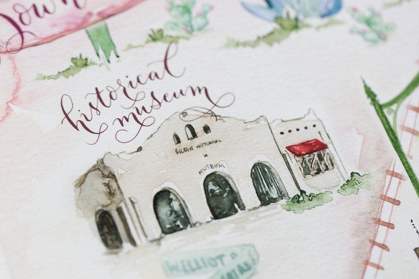 Watercolor Map of Downtown Gilbert, AZ