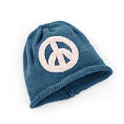 Organic Cotton Baby Beanie – Hand-Knit Blue Peace Hat