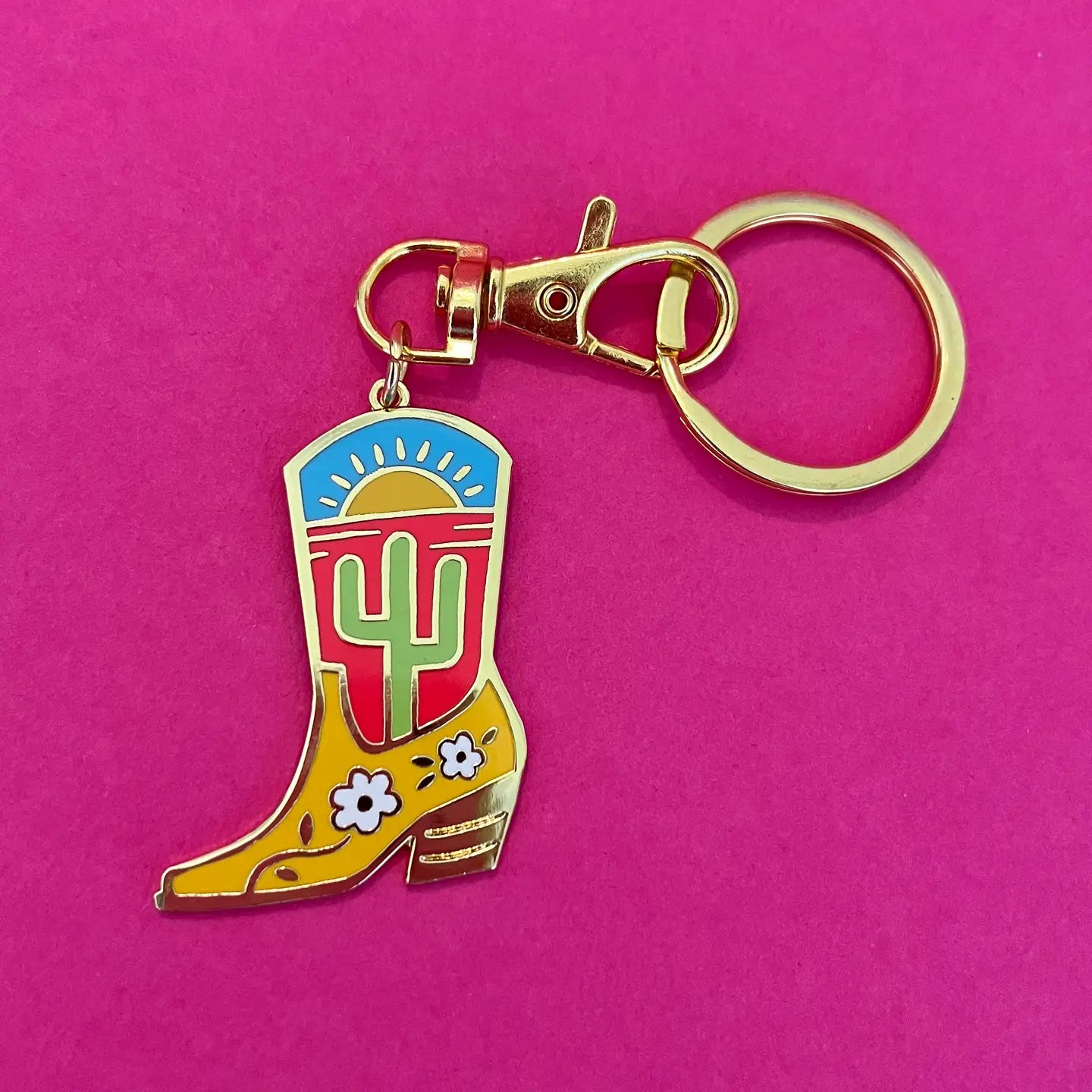Cactus Boot Keychain - Desert Cowgirl Boot Bag Charm Keyring