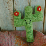 Green Cactus Rattle – Handmade Organic Cotton Baby Toy