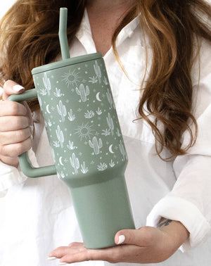 40oz Tumbler, Cactus Print Leak Proof Sip-and-Go Sage Green