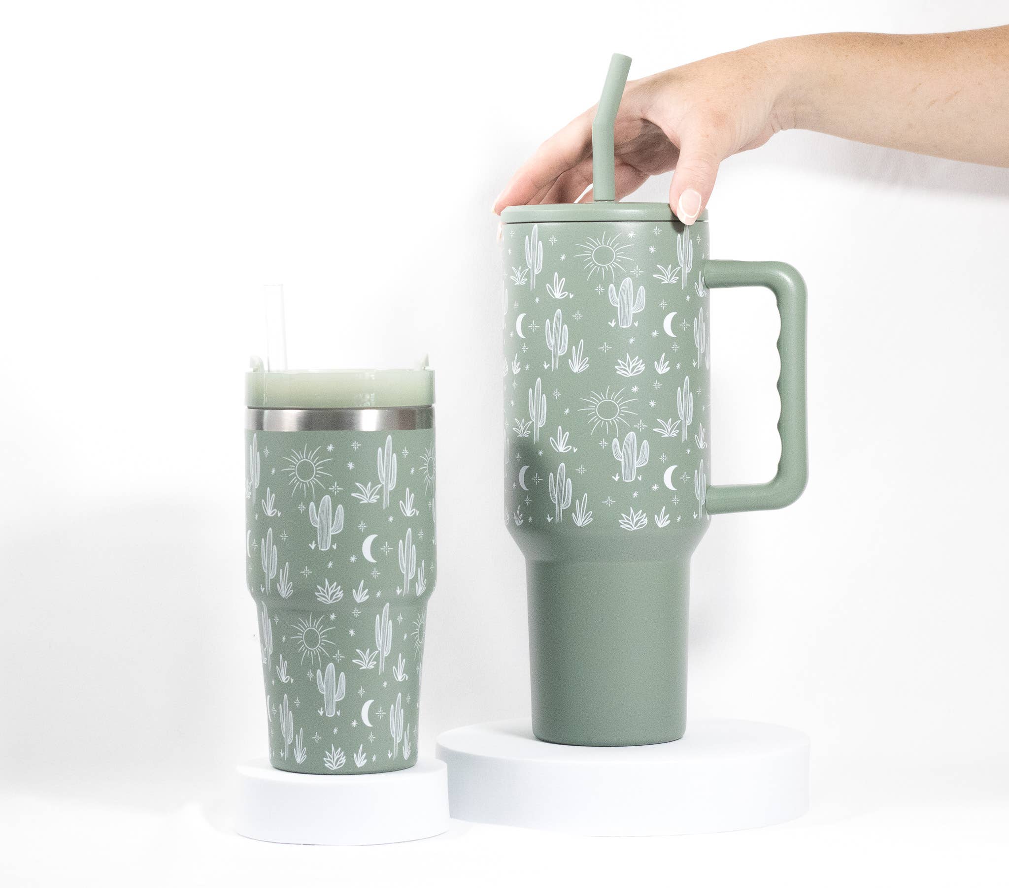 40oz Tumbler, Cactus Print Leak Proof Sip-and-Go Sage Green