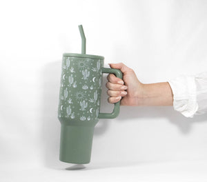 40oz Tumbler, Cactus Print Leak Proof Sip-and-Go Sage Green