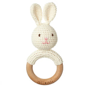 Baby Teething Toy Rattle Wood Ring Crochet (Bunny) Easter