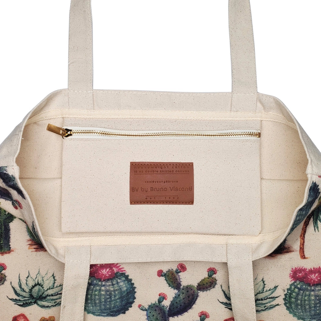 Green Cactus Canvas Tote
