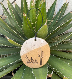 Quail/Saguaro Ceramic Rustic Ornament