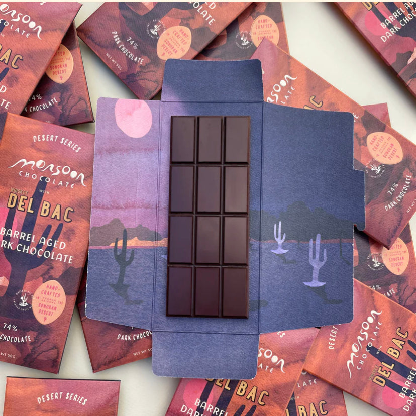 Monsoon Chocolate | Whiskey Del Bac Barrel-Aged Dark Chocolate